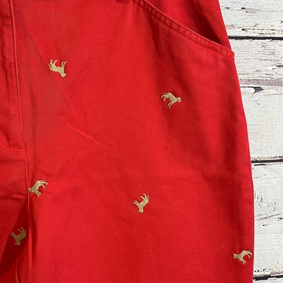 LL BEAN Ladies Red Cropped Cotton Pants with Embroidered Yellow Labs-14 - Picture 2 of 3